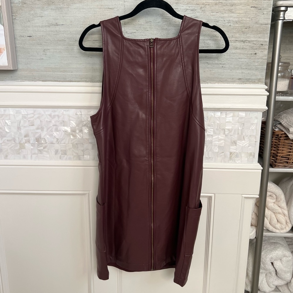 NWT new large Anthropologie Maeve faux leather sleeveless shift mini dress brown - Picture 9 of 17